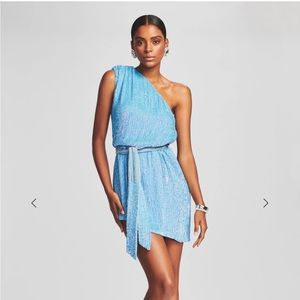 Retrofete One-Shoulder Light Blue Sequin Mini Dress